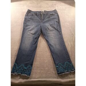 Crown & Ivy Jeans Womens 20W Blue High Rise Relaxed Ankle 39x26 Embroidered Hem